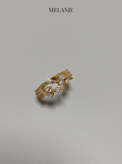 White Gold Marquise & Round Cut Cubic Zirconia Adjustable Bypass Leaf Ring