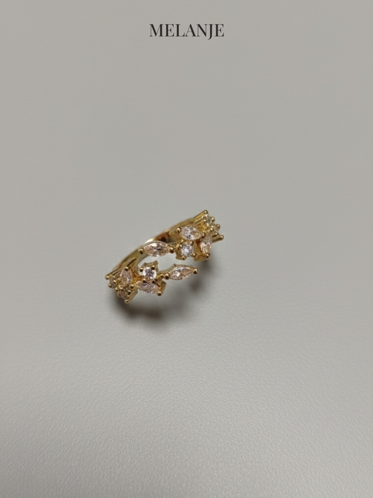 White Gold Marquise & Round Cut Cubic Zirconia Adjustable Bypass Leaf Ring