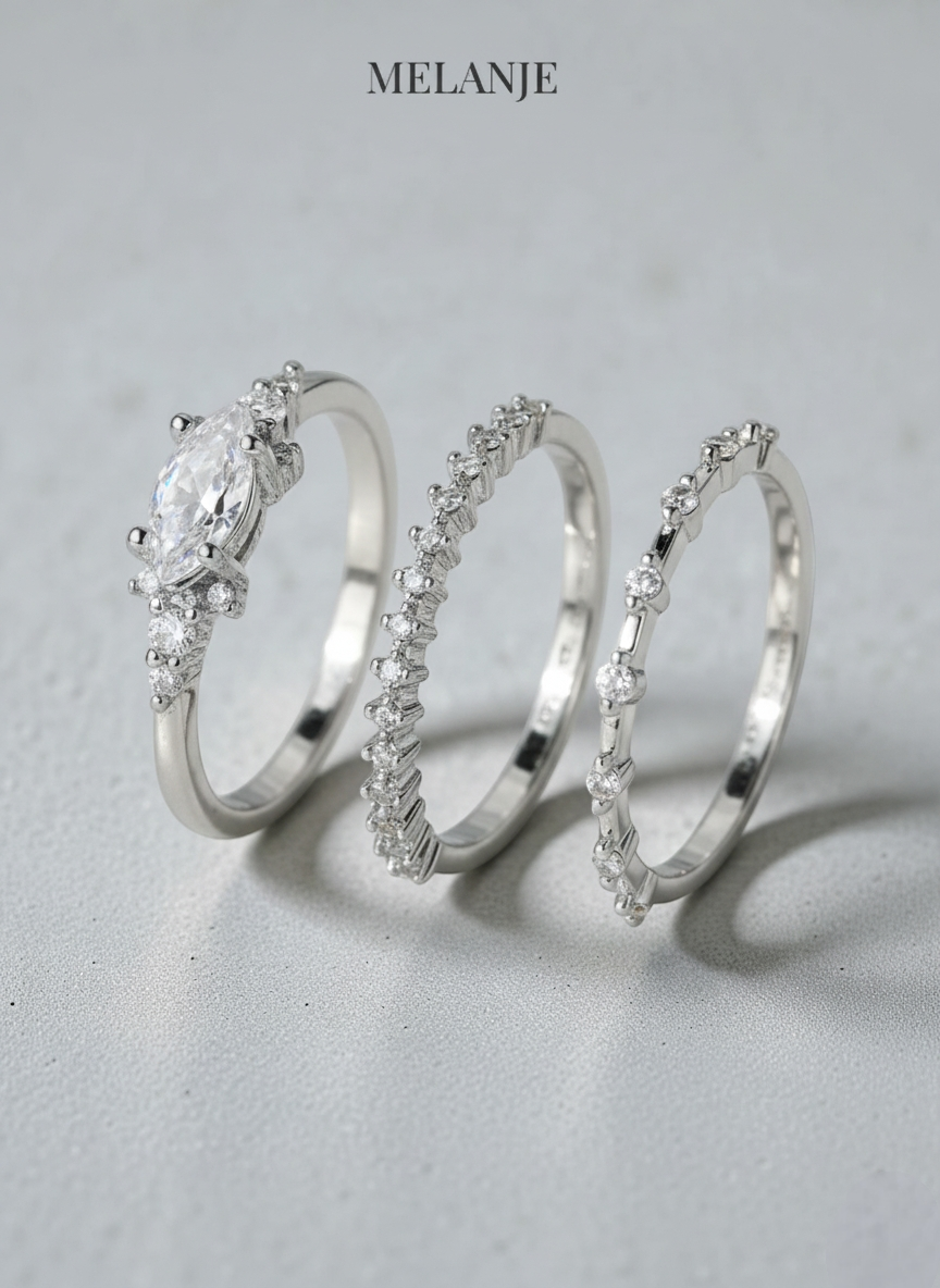 Three-Piece Luxury Stackable Silver Ring Set