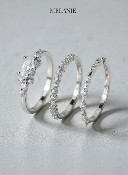 Three-Piece Luxury Stackable Silver Ring Set