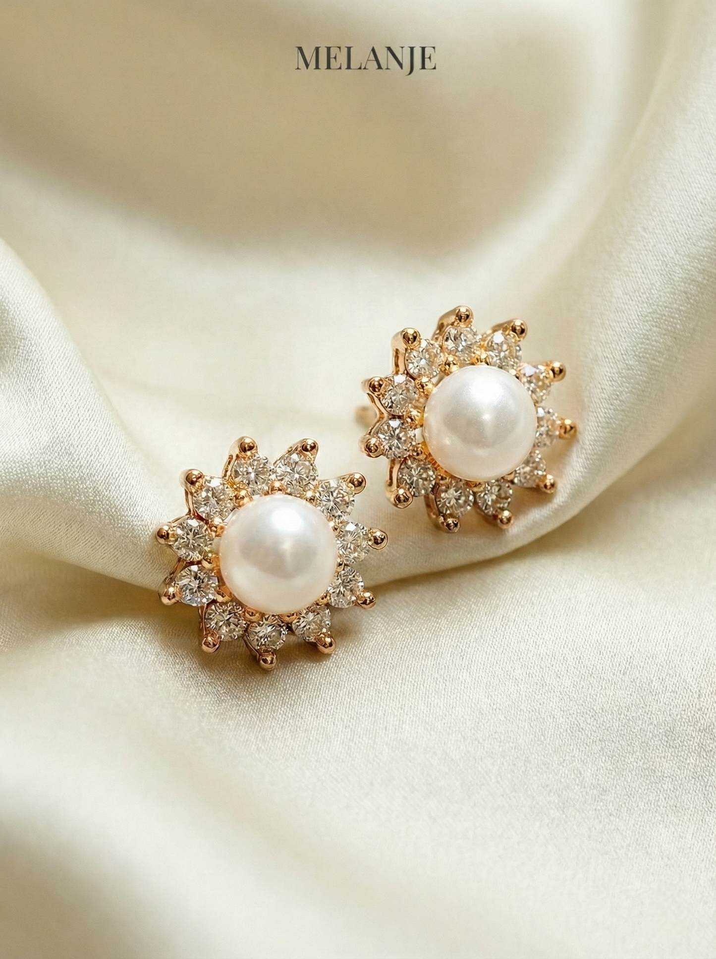 Sunflower Pearl Gold Stud Earrings