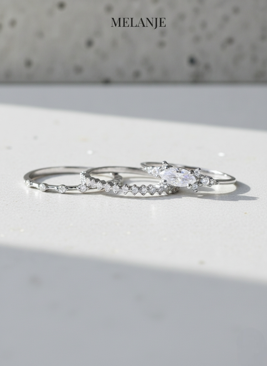 Three-Piece Luxury Stackable Silver Ring Set
