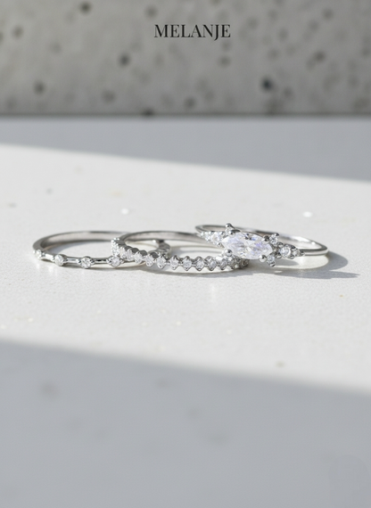 Three-Piece Luxury Stackable Silver Ring Set
