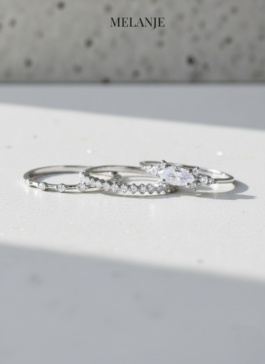 Three-Piece Luxury Stackable Silver Ring Set