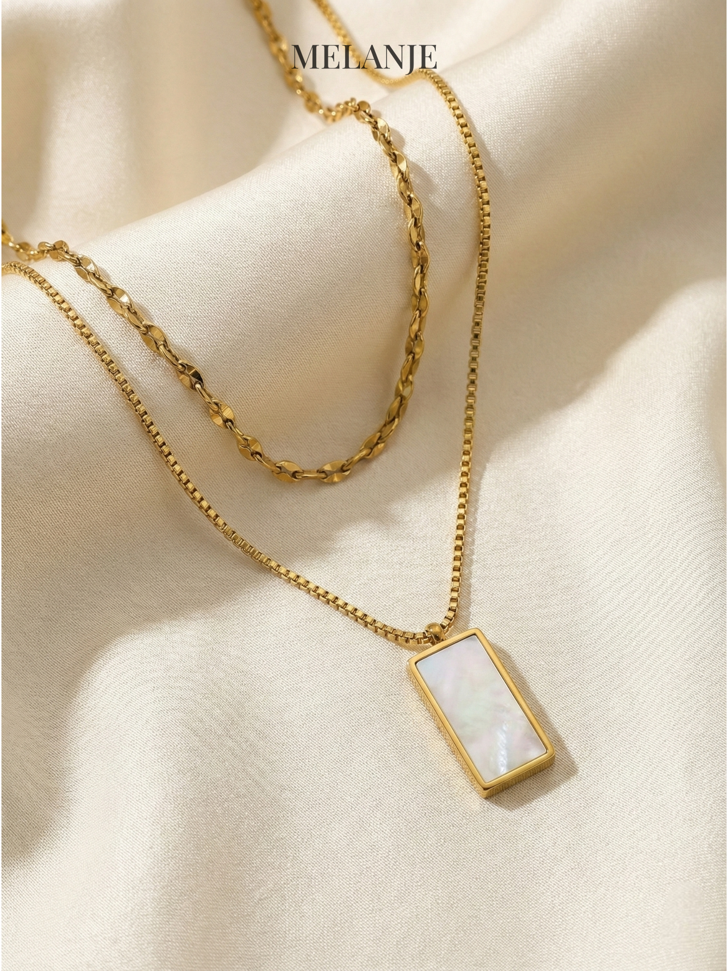 Double Layer Stainless Steel Statement Necklace with Marble Pendant