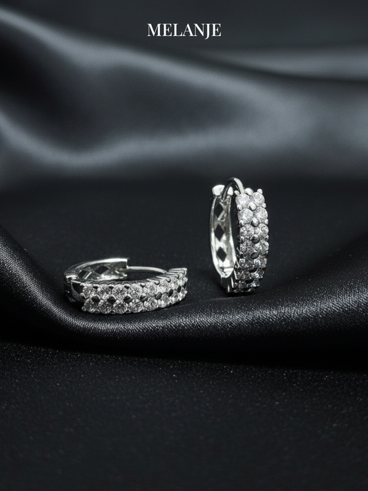 Double-Row Sterling Silver Clear Cubic Zirconia Luxury Huggies