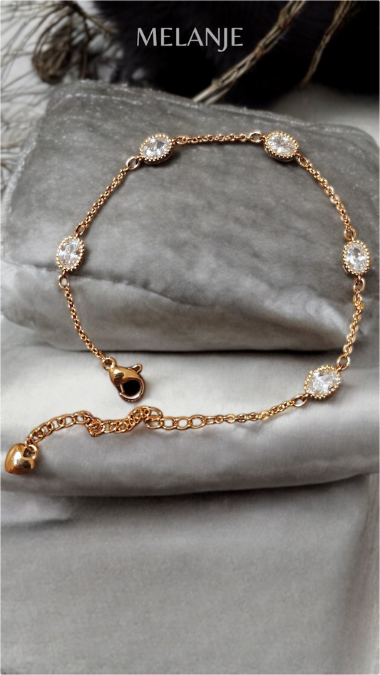 Oval Clear Zircons Rose Gold Plated Station Bracelet