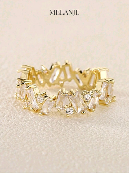 Irregular Cut Cubic Zirconia Gold Band Ring