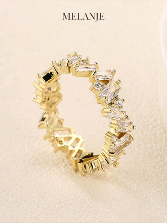 Irregular Cut Cubic Zirconia Gold Band Ring