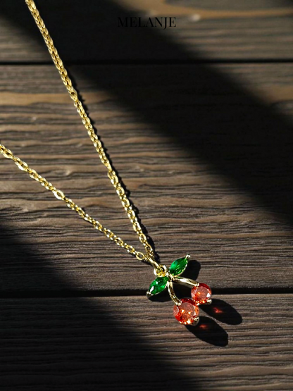 Minimal Cherry Charm Pendant Necklace