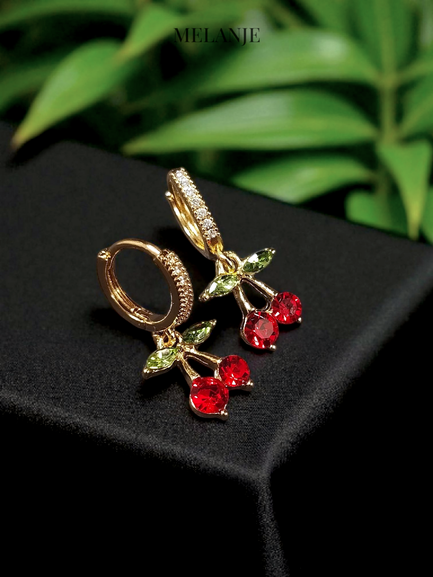 Tiny Dangling Cherry Hoop Earrings