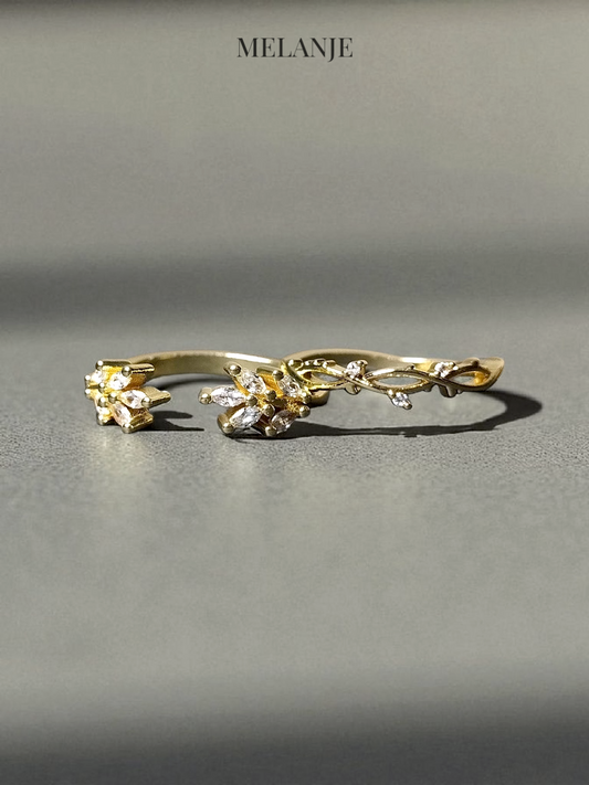 2-Piece Stackable Branch & Leaf Ring Set