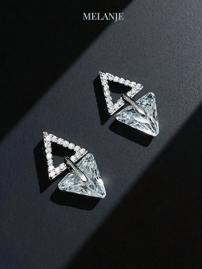 Sterling Silver Cubic Zirconia Double Triangle Design Earrings