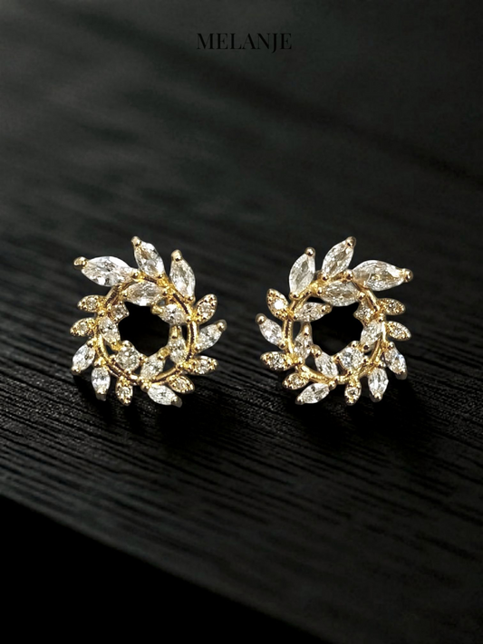 Leaf-Shaped Round Cubic Zirconia Stud Earrings