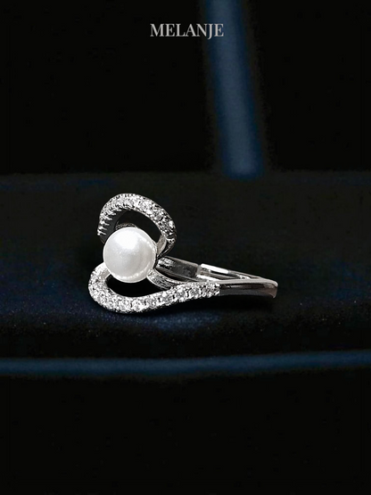 Luxury Pearl Ring with Inlaid Cubic Zirconia