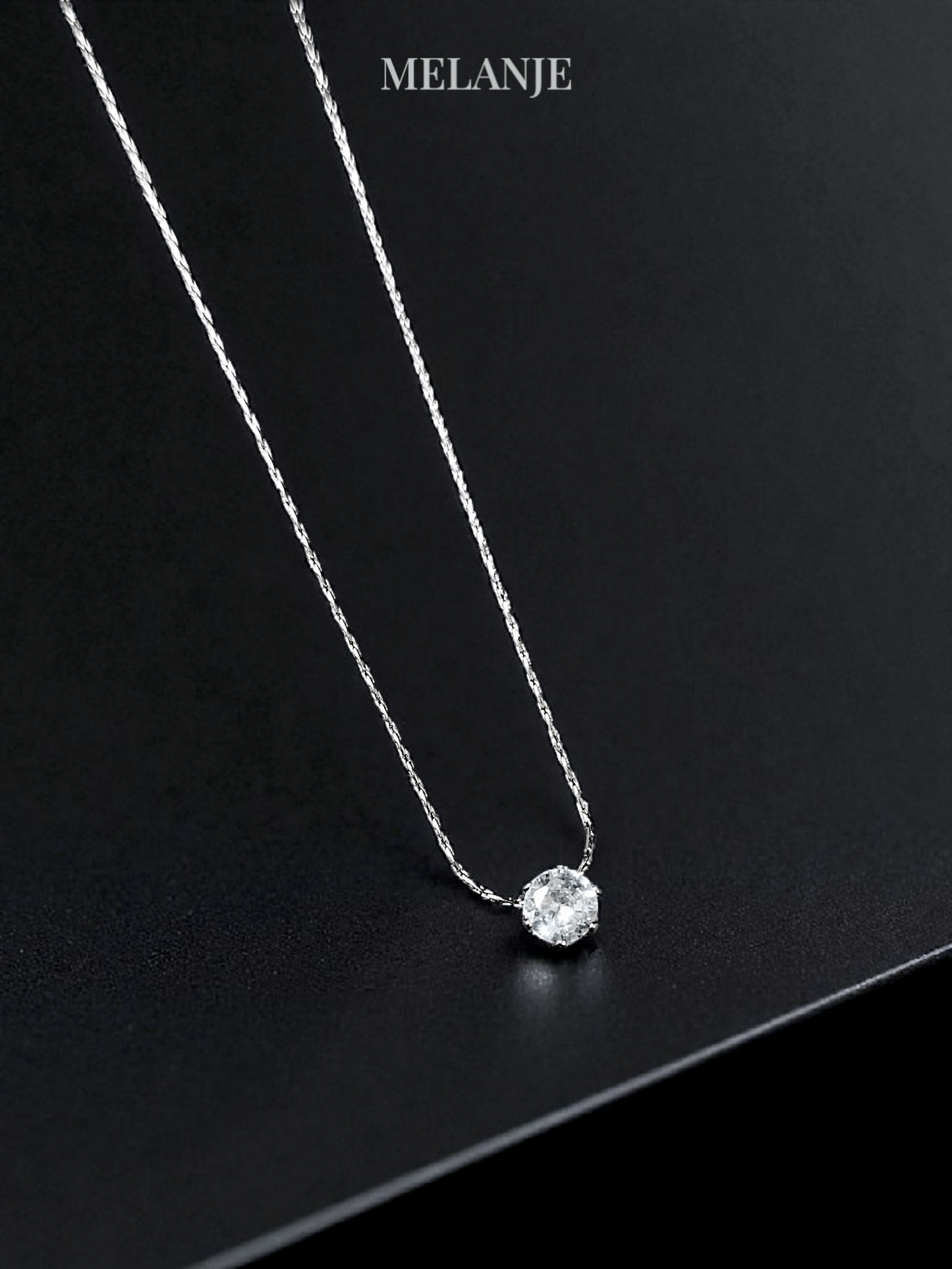 Solitaire Round Clear Zircon Minimal Stainless Steel Silver Pendant Necklace