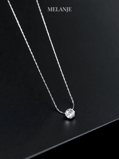 Solitaire Round Clear Zircon Minimal Stainless Steel Silver Pendant Necklace