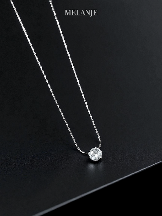 Solitaire Round Clear Zircon Minimal Stainless Steel Silver Pendant Necklace
