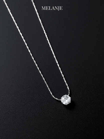 Solitaire Round Clear Zircon Minimal Stainless Steel Silver Pendant Necklace