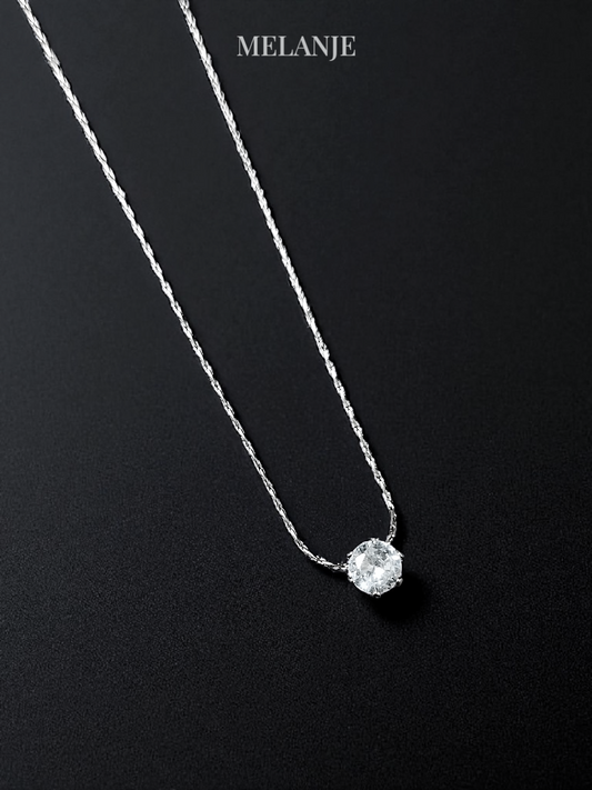 Solitaire Round Clear Zircon Minimal Stainless Steel Silver Pendant Necklace