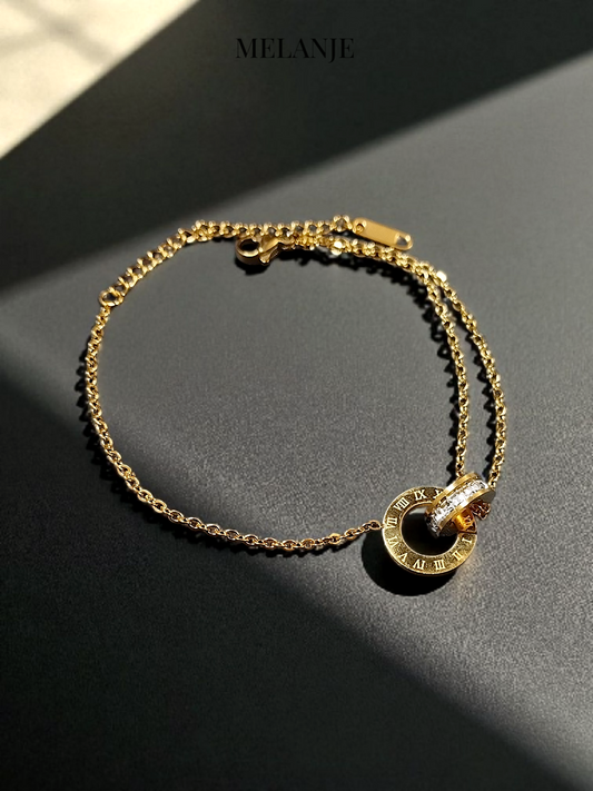 Dual Ring Adjustable Statement Gold Bracelet