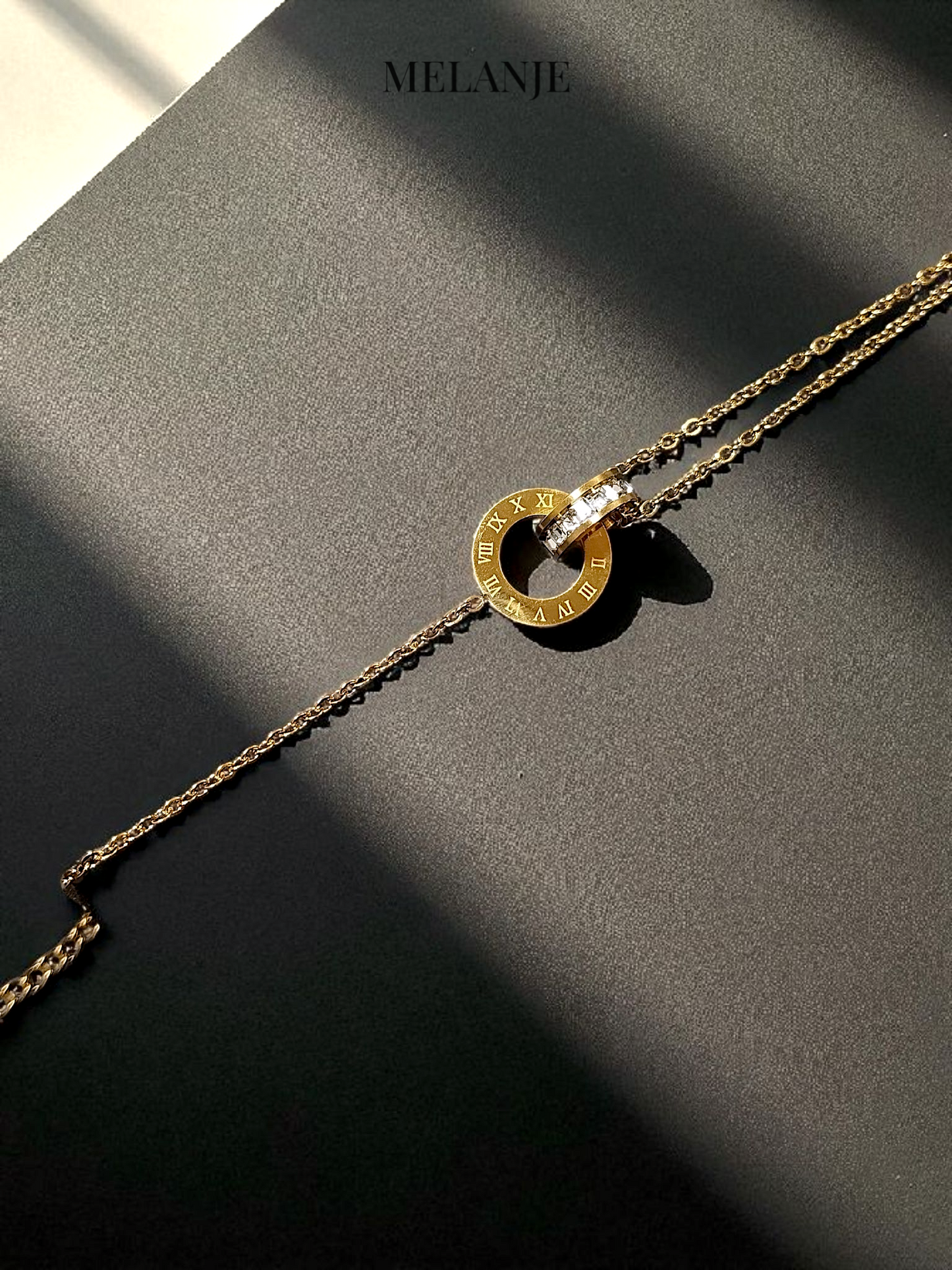 Dual Ring Adjustable Statement Gold Bracelet