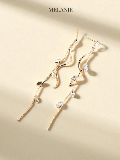 Luxury Leaf Tassel Chain Gold Earrings