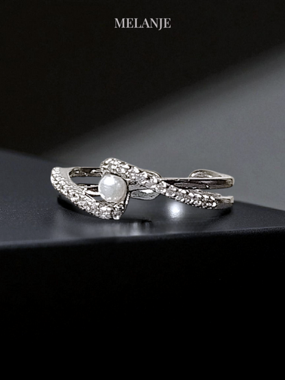 Dual-Layered Cubic Zirconia and Pearl Adjustable Ring