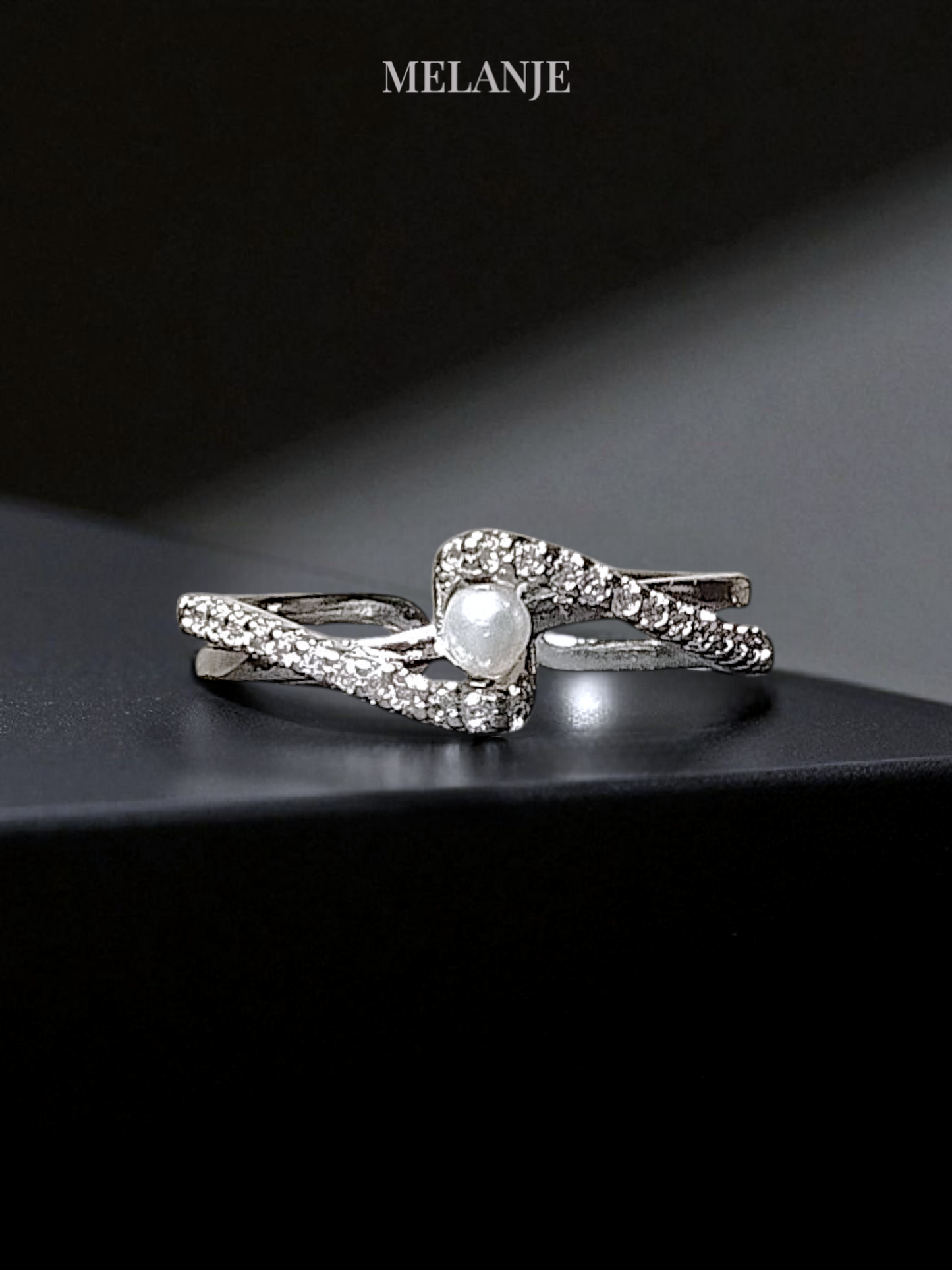 Dual-Layered Cubic Zirconia and Pearl Adjustable Ring