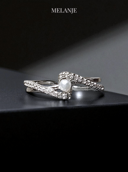 Dual-Layered Cubic Zirconia and Pearl Adjustable Ring