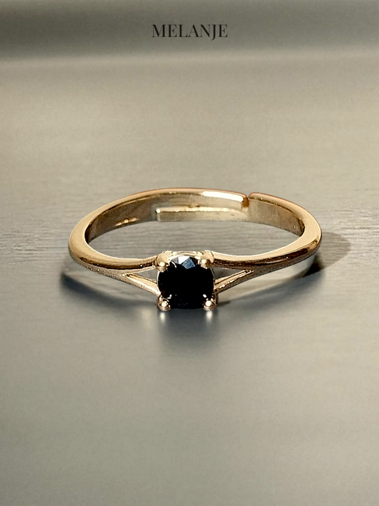 Minimal Adjustable Solitaire Black Crystal Ring