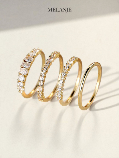 Four-Piece Elegant Minimal Gold Stackable Ring Set