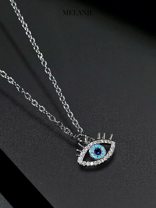 Center Eye Charm Minimal Silver Necklace