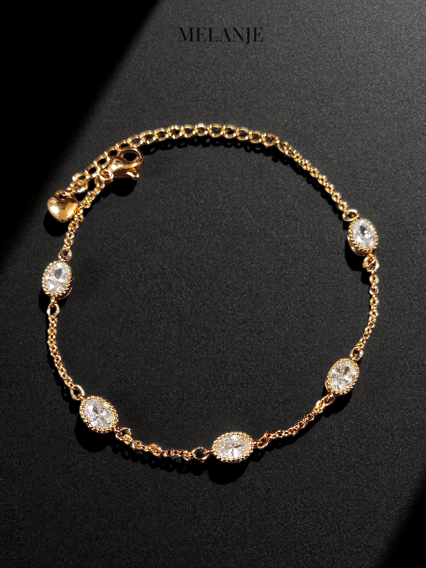 Oval Clear Zircons Rose Gold Plated Station Bracelet