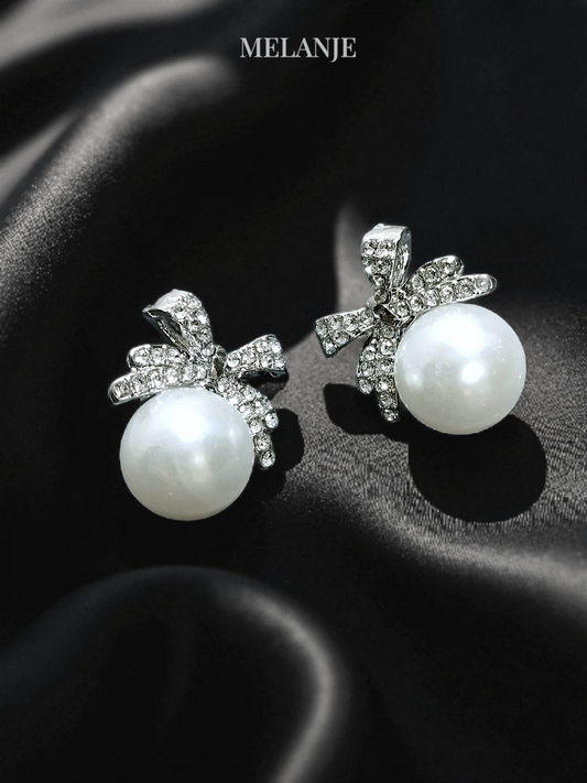 Luxury Bow-Shaped Cubic Zirconia Pearl Stud Earrings