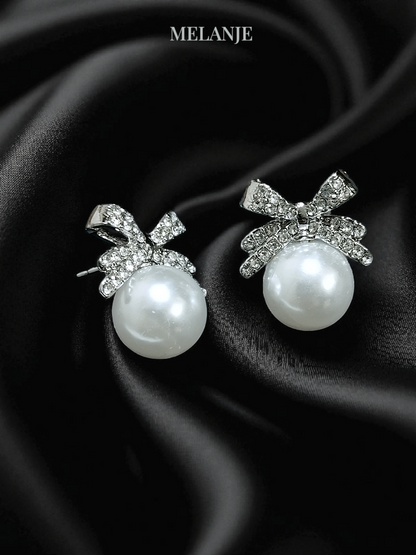 Luxury Bow-Shaped Cubic Zirconia Pearl Stud Earrings