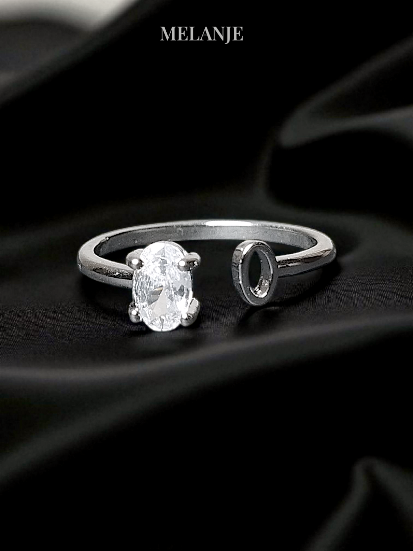 Minimal Adjustable Oval Crystal Stainless Steel Ring