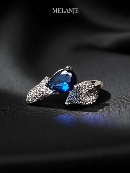 Sapphire Blue Pear-Shaped Crystal Leaf Ring