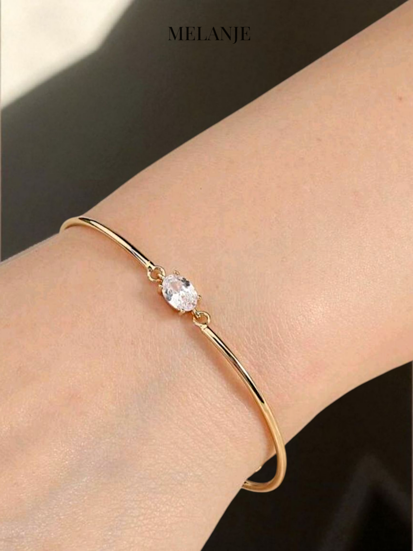 Single Oval Clear Crystal Adjustable Bracelet