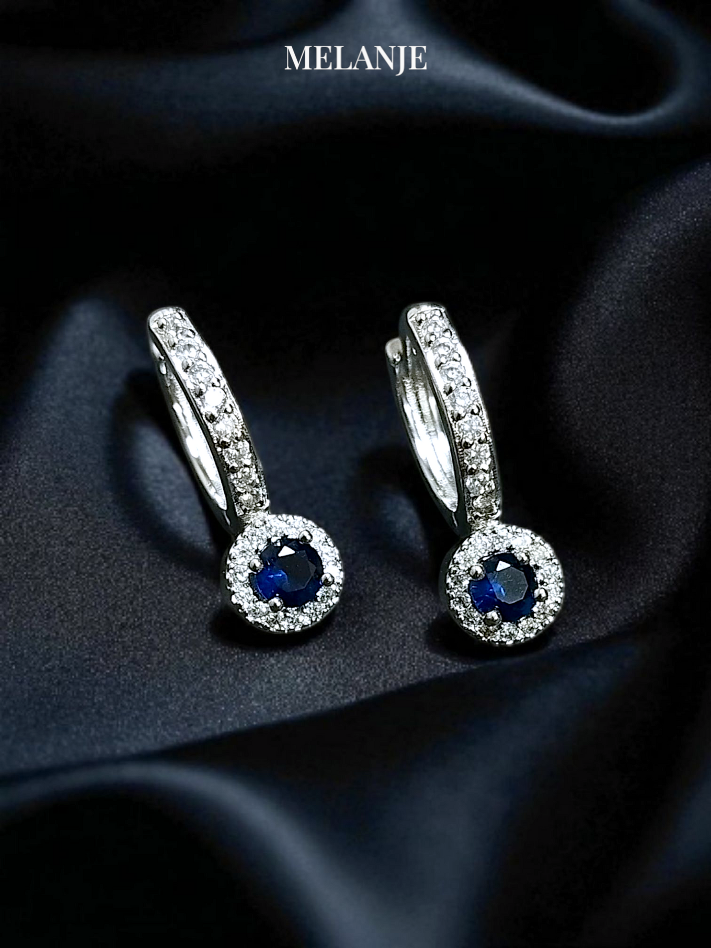 Sapphire Blue Solitaire Cubic Zirconia Luxury Huggie Hoops
