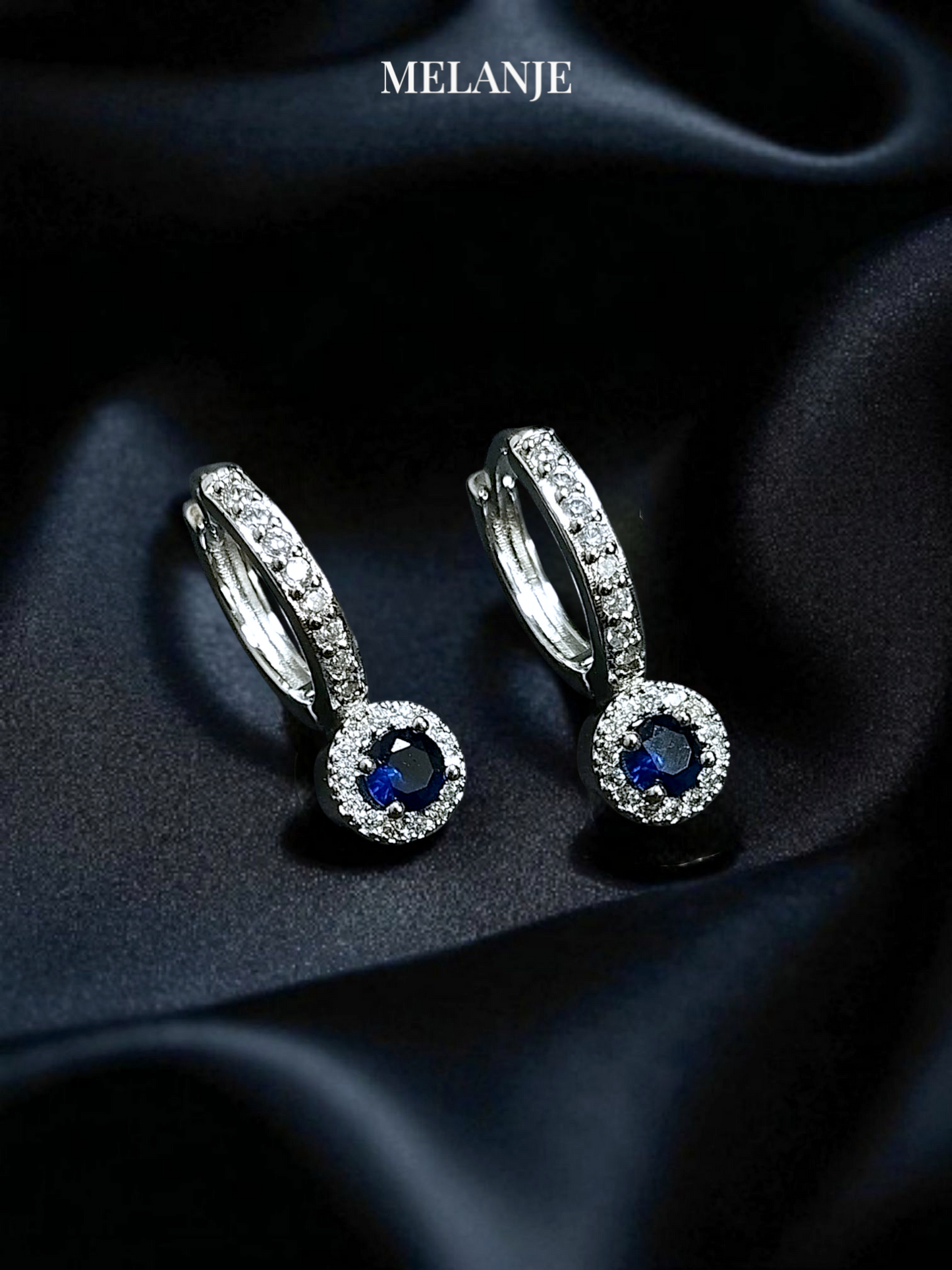 Sapphire Blue Solitaire Cubic Zirconia Luxury Huggie Hoops
