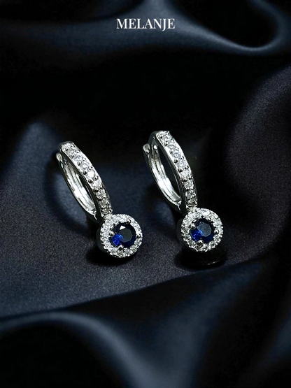 Sapphire Blue Solitaire Cubic Zirconia Luxury Huggie Hoops