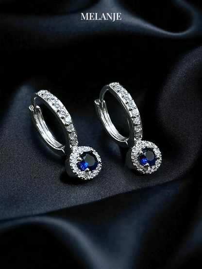Sapphire Blue Solitaire Cubic Zirconia Luxury Huggie Hoops