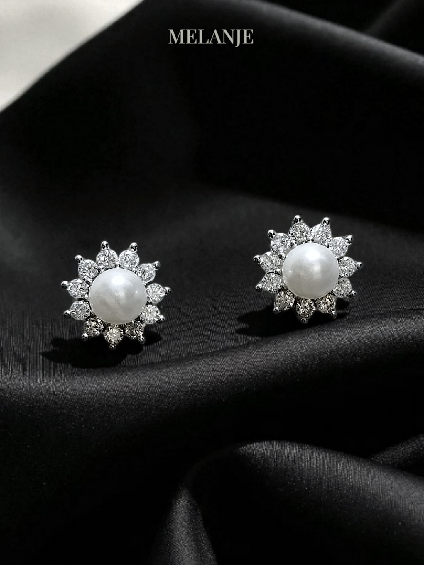 Sunflower Pearl Silver Stud Earrings