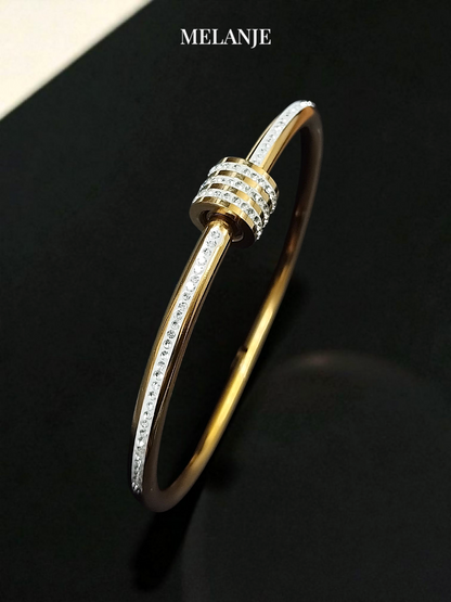 Round Design Cubic Zirconia Statement Cuff Bracelet