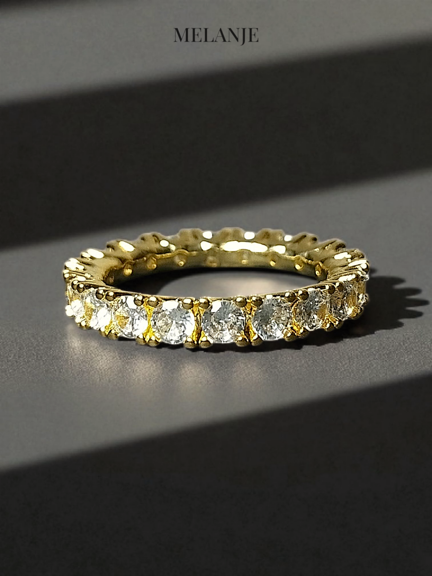 Round Cubic Zirconia Minimal Yellow Gold Band Ring