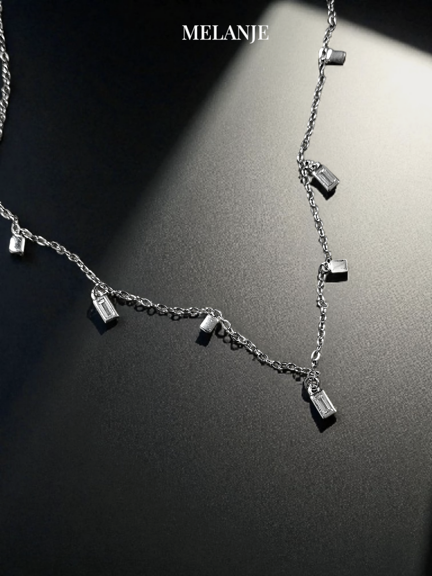 Sterling Silver Minimal Rectangular Charms Stainless Steel Dainty Station Necklace