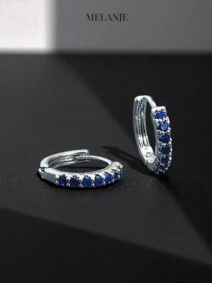 Sapphire Blue Cubic Zirconia Huggie Hoops