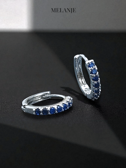 Sapphire Blue Cubic Zirconia Huggie Hoops