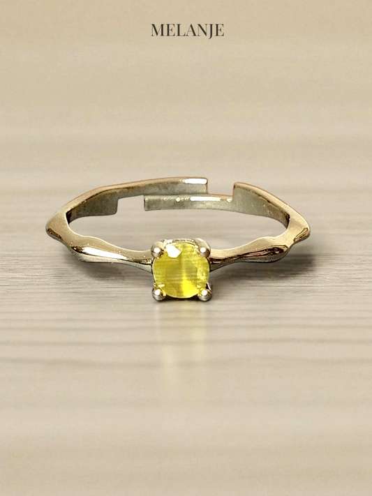 Minimal Adjustable Solitaire Olive Crystal Ring